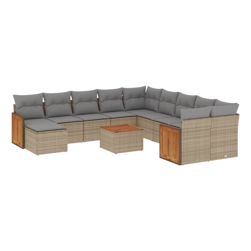 Afuera Living Contemporary 12 Piece Poly Rattan Sofa Set in Gray/Beige