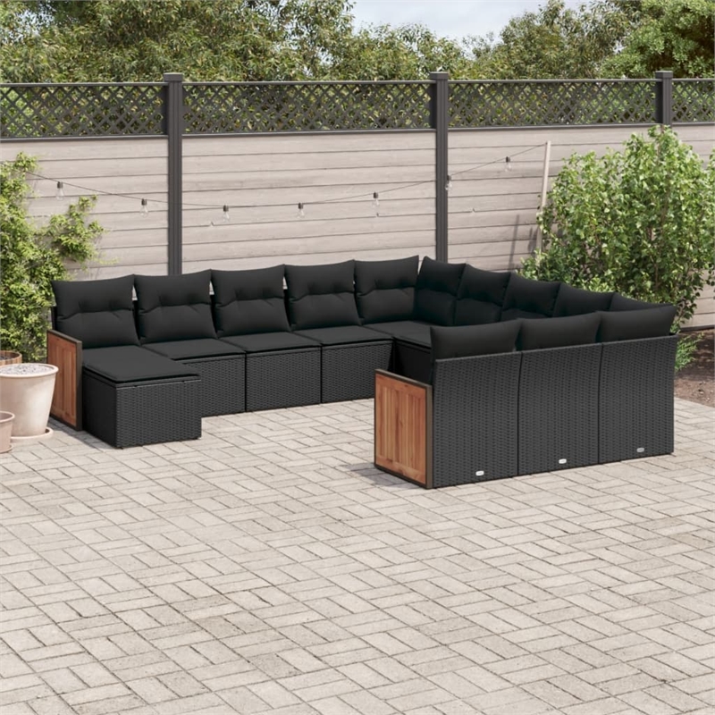 Afuera Living Contemporary 12 Piece Poly Rattan Large Sofa Set in Black