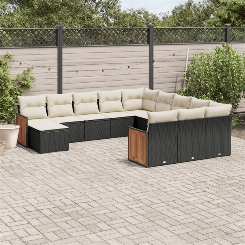 Afuera Living 12 Piece Poly Rattan Small Sofa Set in Black/Cream