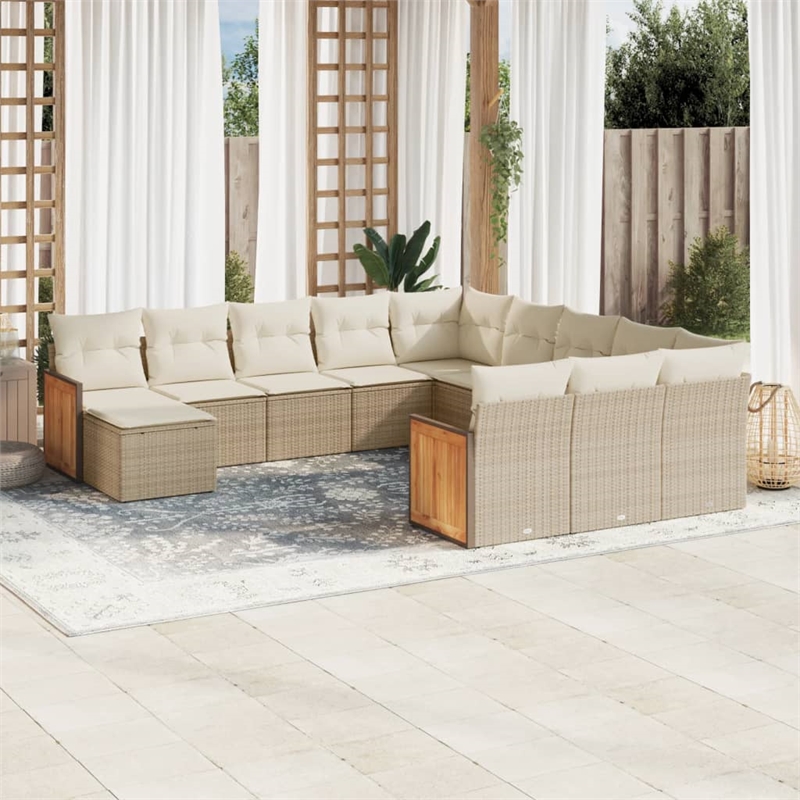 Afuera Living Contemporary Synthetic Poly Rattan 12 Piece Sofa Set in Beige
