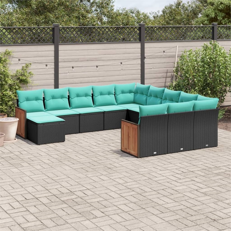 Afuera Living Poly Rattan Large Patio Sofa Set in Black/Blue