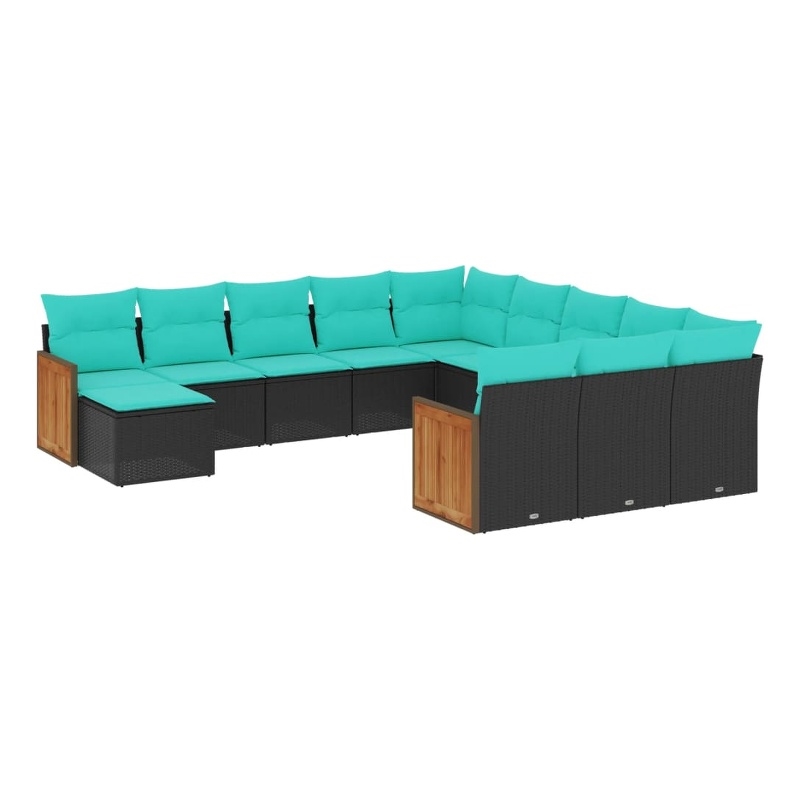 Afuera Living Poly Rattan Large Patio Sofa Set in Black/Blue
