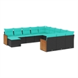 Afuera Living Poly Rattan Large Patio Sofa Set in Black/Blue