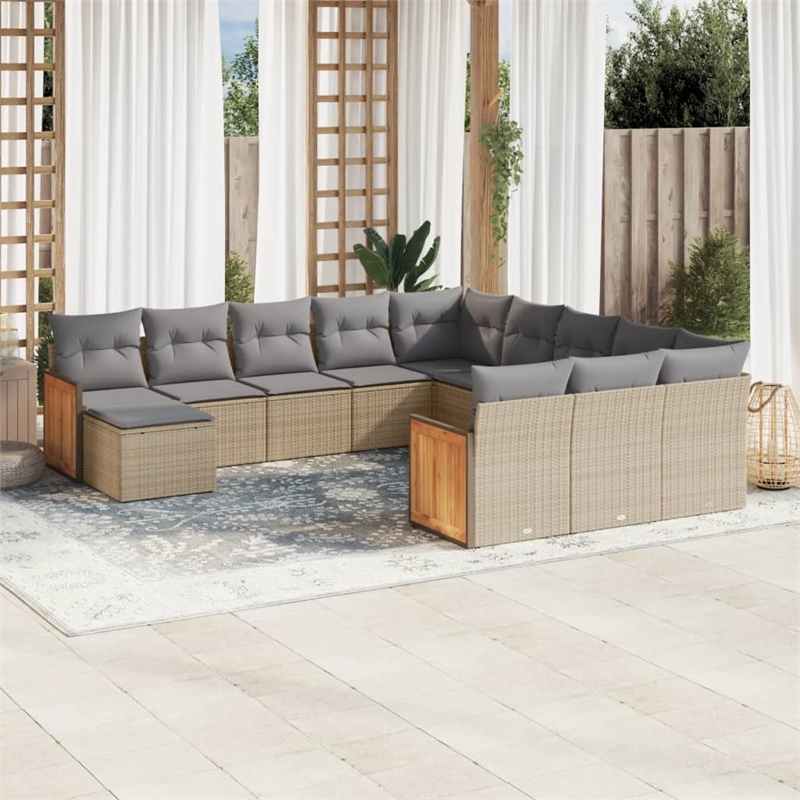 Afuera Living Contemporary 12 Piece Poly Rattan Sofa Set in Beige