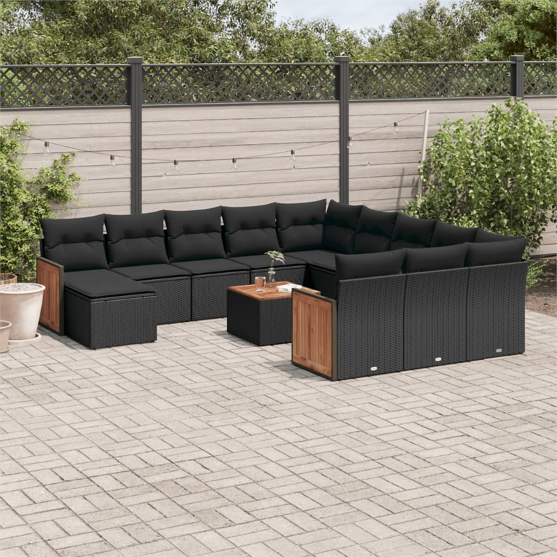Afuera Living Contemporary 13 Piece Poly Rattan Sofa Set in Black