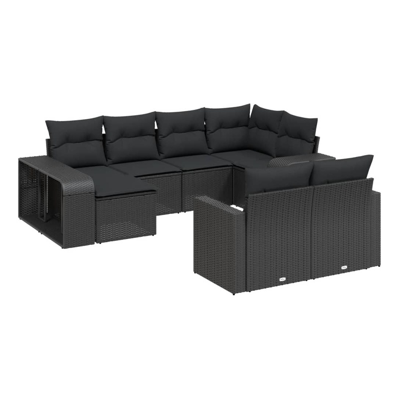 Afuera Living Contemporary Synthetic Poly Rattan 10 Piece  Sofa Set in Black