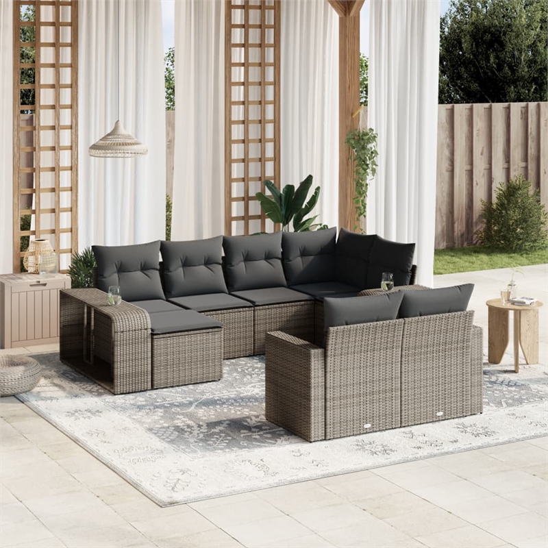 Afuera Living Contemporary Synthetic Poly Rattan 10 Piece  Sofa Set in Gray