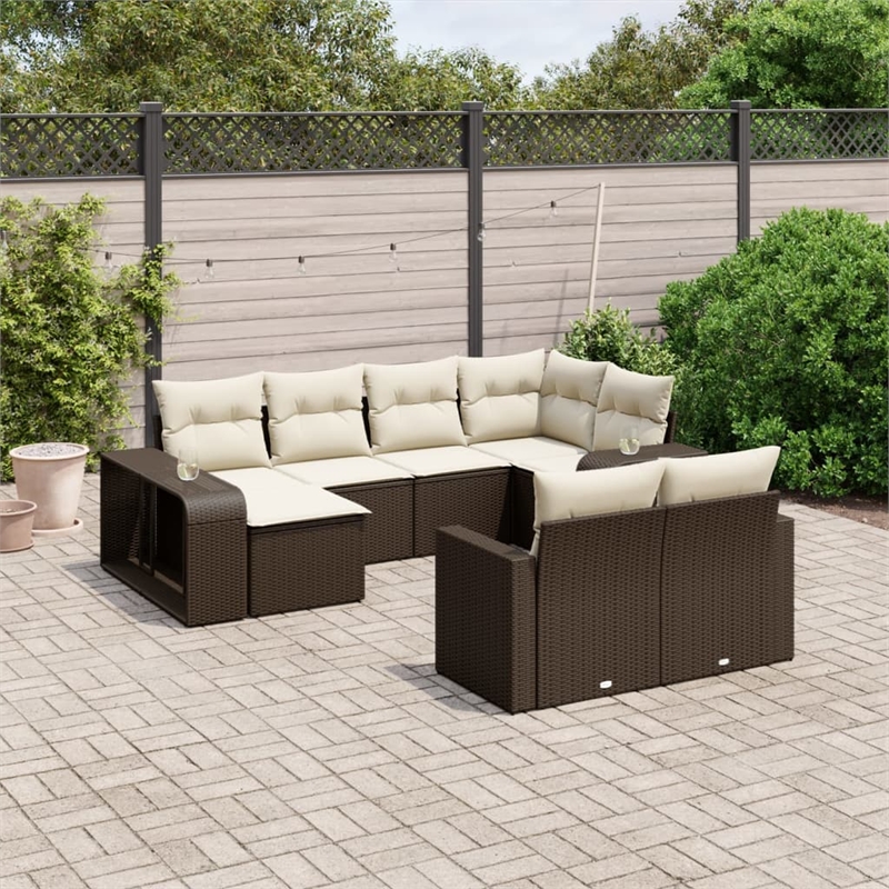 Afuera Living Contemporary 10 Piece Poly Rattan Sofa Set in Brown