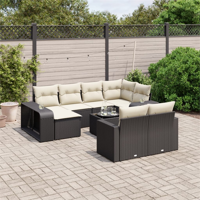 Afuera Living Contemporary 11 Piece Poly Rattan Sofa Set in Black/Cream