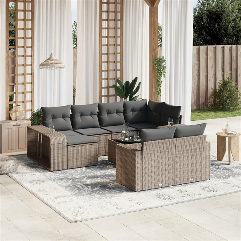 Afuera Living Contemporary Synthetic Poly Rattan 11 Piece  Sofa Set in Gray