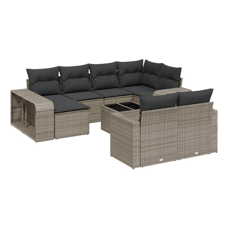 Afuera Living Contemporary Synthetic Poly Rattan 11 Piece  Sofa Set in Gray