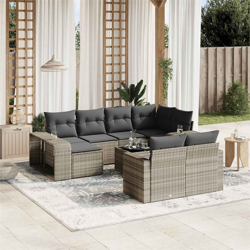 Afuera Living Contemporary Synthetic Poly Rattan 11 Piece Sofa Set in Gray
