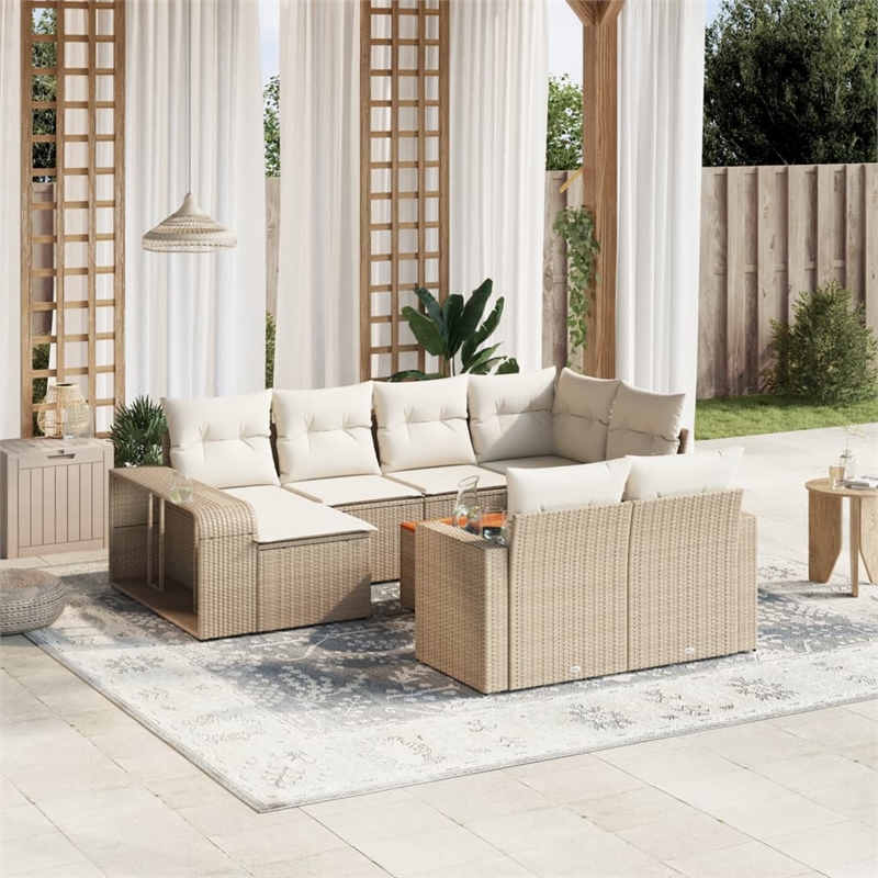 Afuera Living Contemporary 11 Piece Poly Rattan Large Sofa Set in Beige