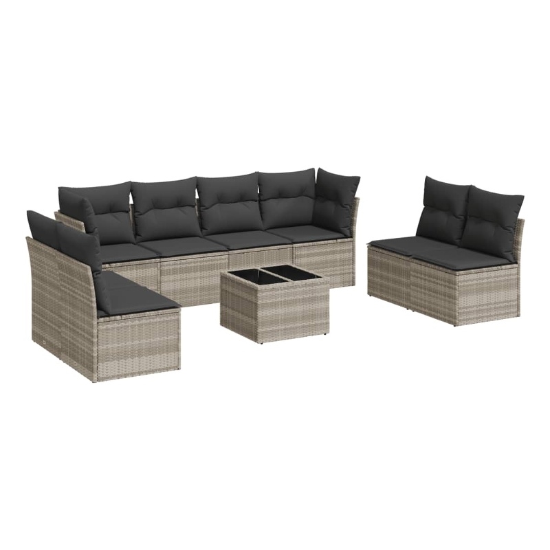 Afuera Living Contemporary 9 Piece Poly Rattan Sofa Set in Gray