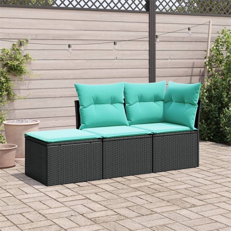 Afuera Living Contemporary 3 Piece Poly Rattan Sofa Set in Black