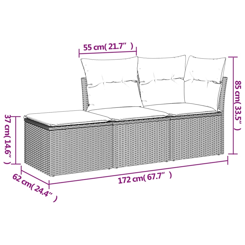 Afuera Living Contemporary 3 Piece Poly Rattan Sofa Set in Black