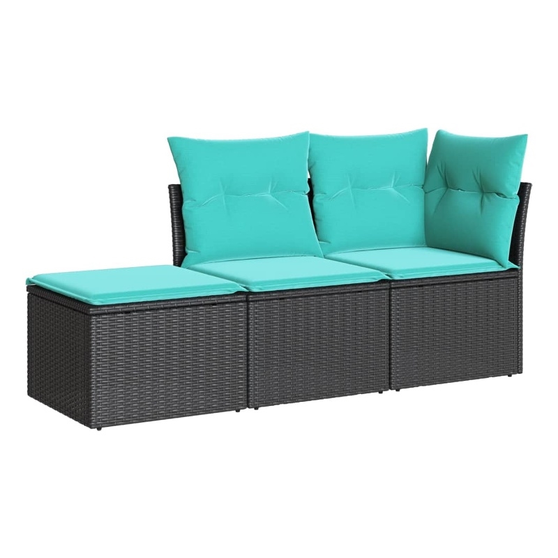 Afuera Living Contemporary 3 Piece Poly Rattan Sofa Set in Black