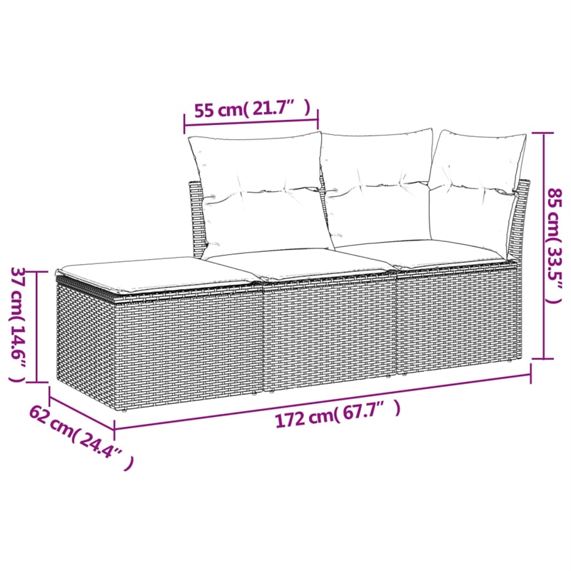 Afuera Living Contemporary 3 Piece Poly Rattan Small Sofa Set in Gray