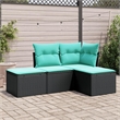 Afuera Living Contemporary Synthetic Poly Rattan Standard Sofa Set in Black/Blue