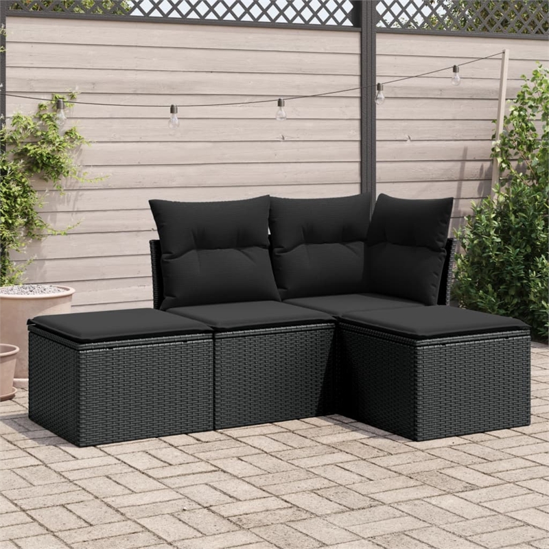 Afuera Living Contemporary 4 Piece Poly Rattan Sofa Set in Black