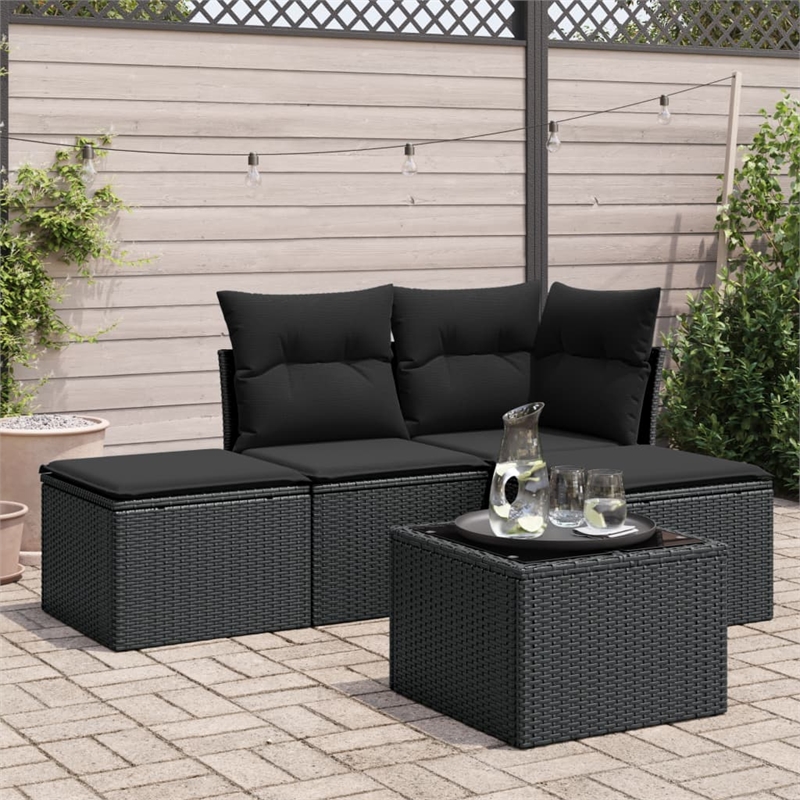 Afuera Living Contemporary 5 Piece Poly Rattan Sofa Set in Black