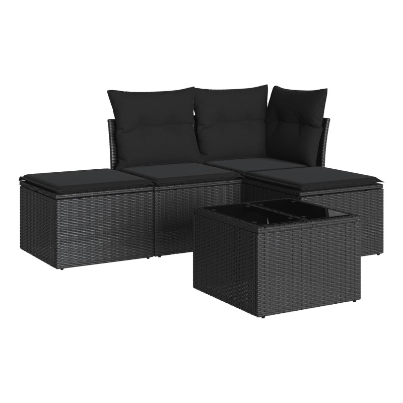 Afuera Living Contemporary 5 Piece Poly Rattan Sofa Set in Black