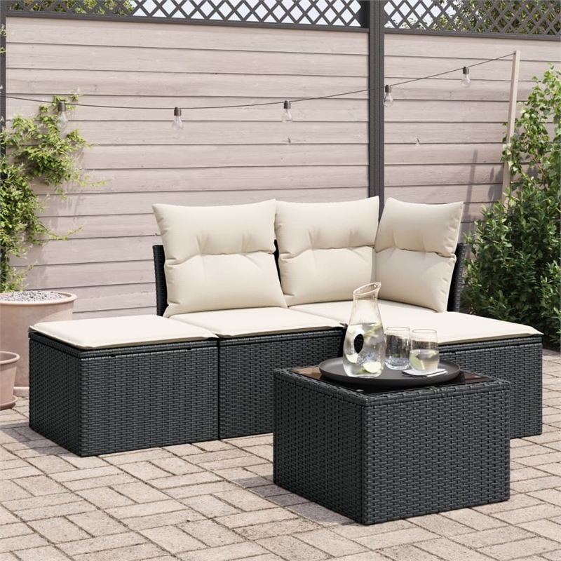 Afuera Living Contemporary 5 Piece Poly Rattan Sofa Set in Black