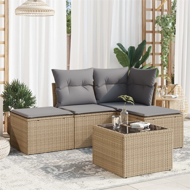 Afuera Living Synthetic Poly Rattan 5 Piece Medium Sofa Set in Beige
