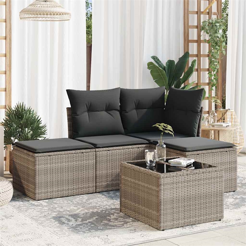 Afuera Living Contemporary 5 Piece Poly Rattan Sofa Set in Gray