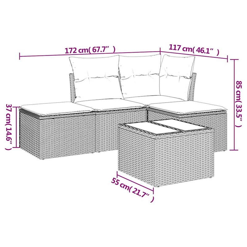 Afuera Living Contemporary 5 Piece Poly Rattan Sofa Set in Gray