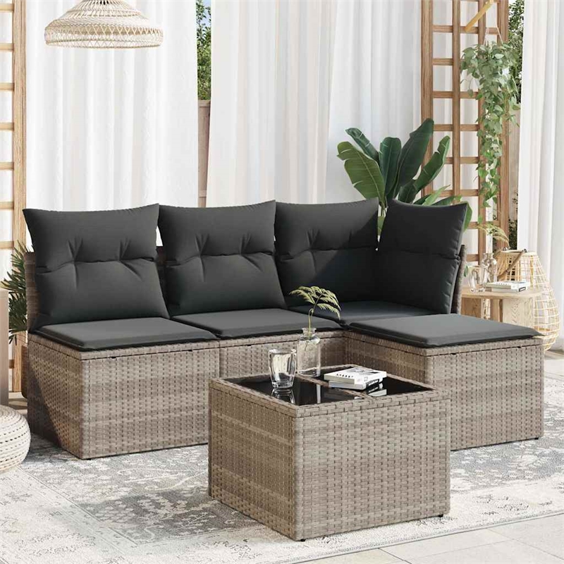 Afuera Living Contemporary 5 Piece Poly Rattan Sofa Set in Gray