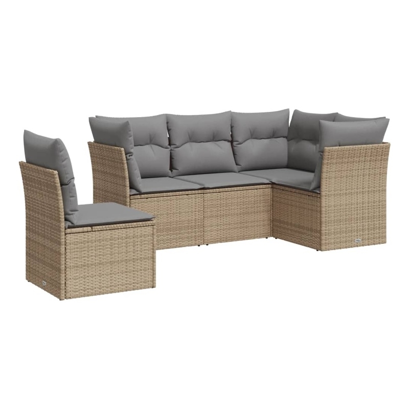 Afuera Living Contemporary Synthetic Poly Rattan 5 Piece  Sofa Set in Beige