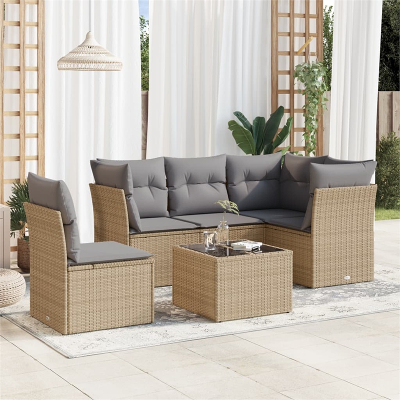 Afuera Living Contemporary 6 Piece Poly Rattan Sofa Set in Beige