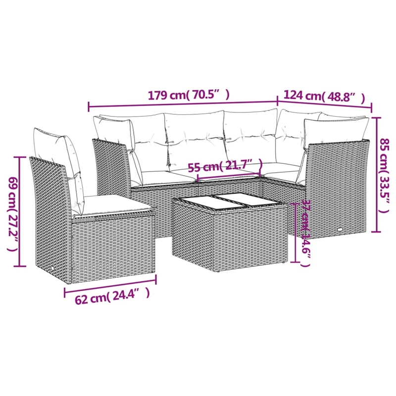 Afuera Living Contemporary 6 Piece Poly Rattan Sofa Set in Beige