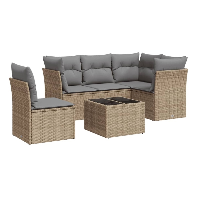 Afuera Living Contemporary 6 Piece Poly Rattan Sofa Set in Beige