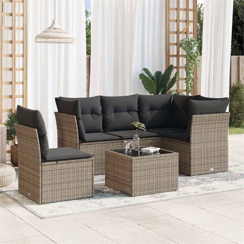 Afuera Living Contemporary Synthetic Poly Rattan 6 Piece  Sofa Set in Gray