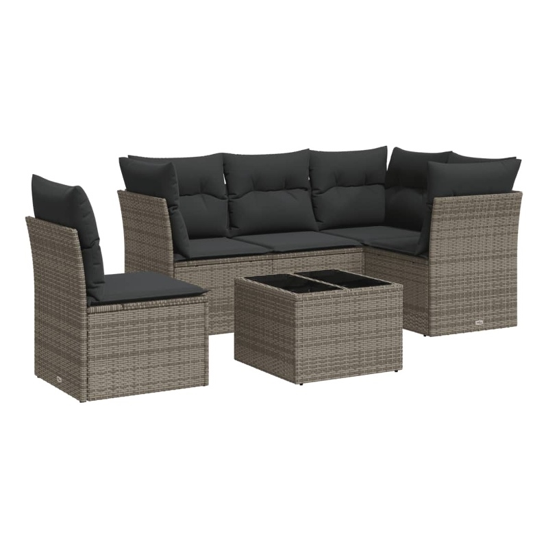 Afuera Living Contemporary Synthetic Poly Rattan 6 Piece  Sofa Set in Gray