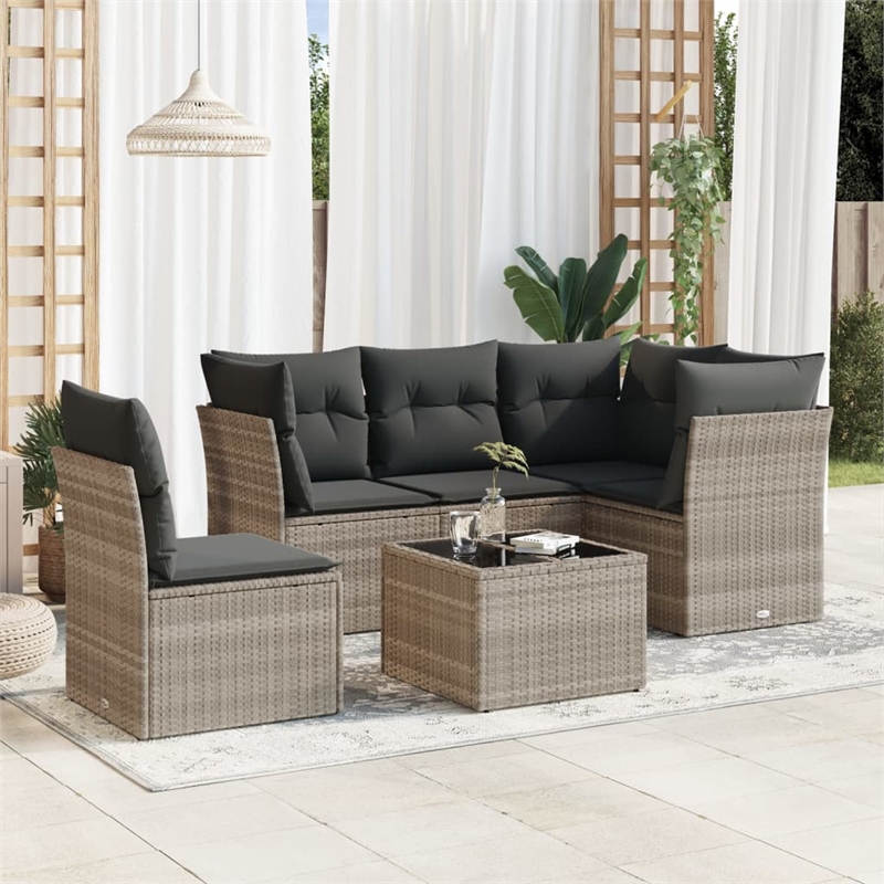 Afuera Living Contemporary 6 Piece Poly Rattan Sofa Set in Gray
