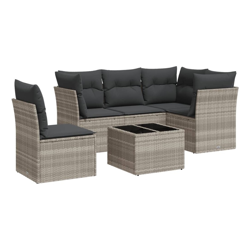 Afuera Living Contemporary 6 Piece Poly Rattan Sofa Set in Gray