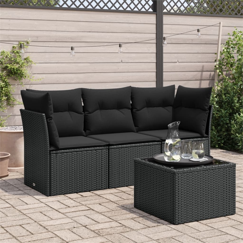 Afuera Living 4 Piece Poly Rattan Standard Sofa Set in Black