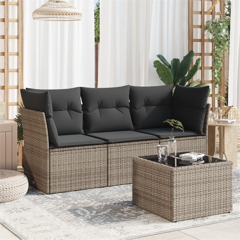Afuera Living Contemporary 4 Piece Poly Rattan Sofa Set in Gray