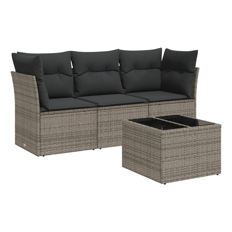 Afuera Living Contemporary 4 Piece Poly Rattan Sofa Set in Gray