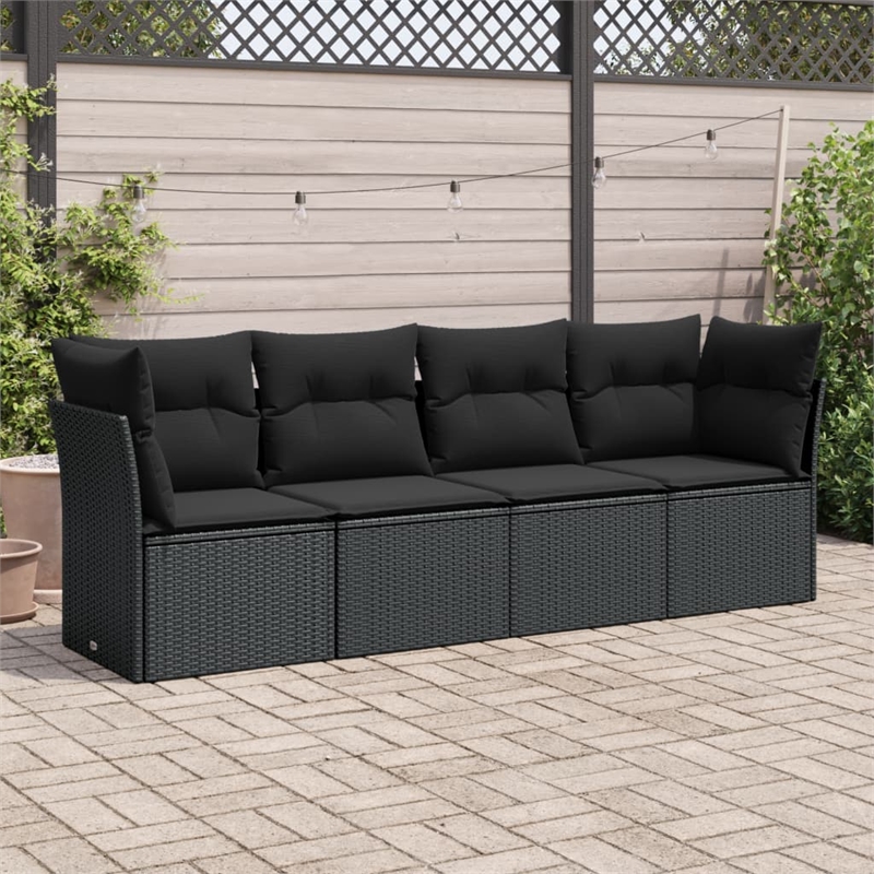 Afuera Living Contemporary 4 Piece Poly Rattan Sofa Set in Black