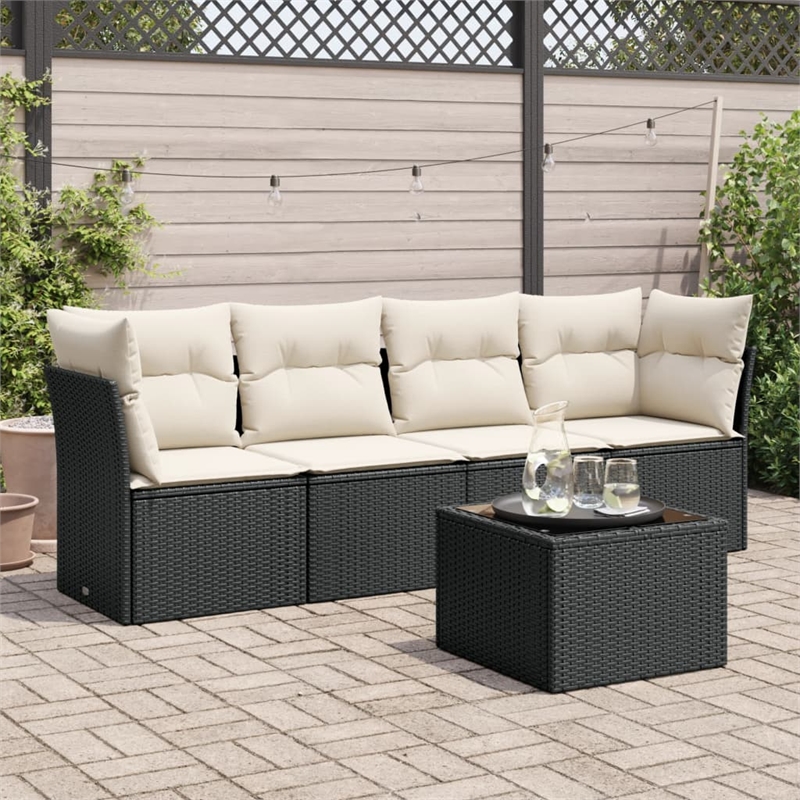 Afuera Living Contemporary 5 Piece Poly Rattan Sofa Set in Black/Cream