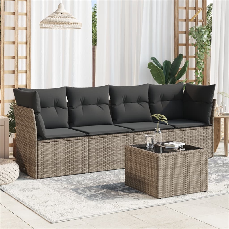 Afuera Living Contemporary Synthetic Poly Rattan 5 Piece Sofa Set in Gray