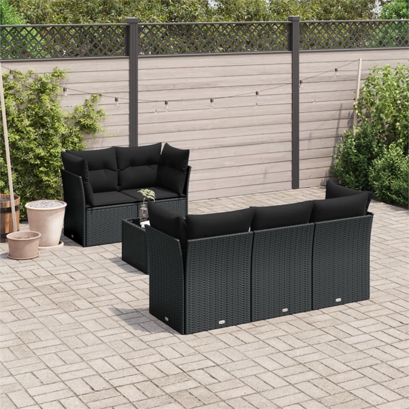 Afuera Living Contemporary 6 Piece Poly Rattan Sofa Set in Black