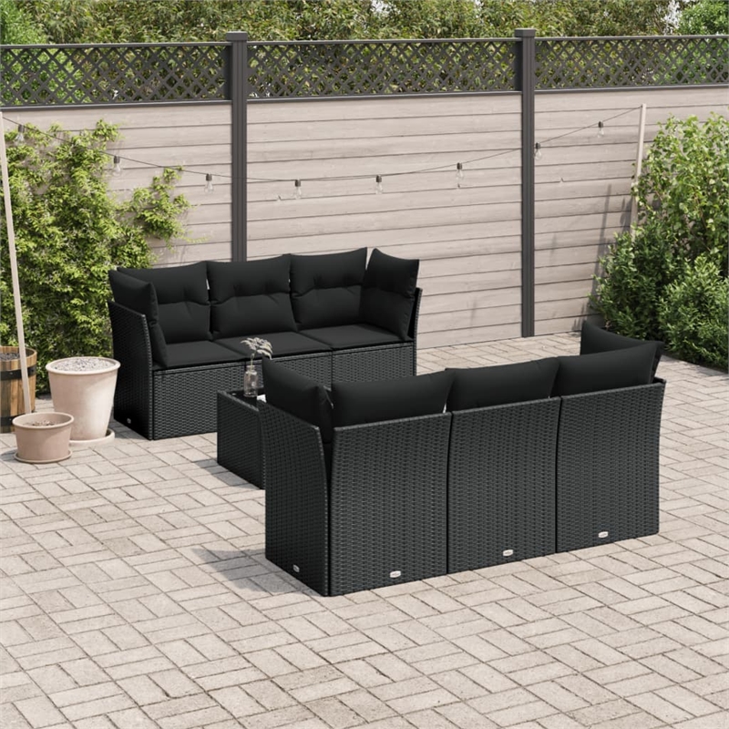 Afuera Living Contemporary 7 Piece Poly Rattan Sofa Set in Black