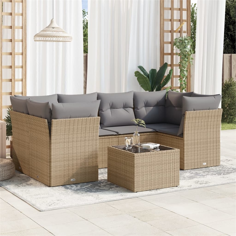 Afuera Living Contemporary 7 Piece Poly Rattan Sofa Set in Beige