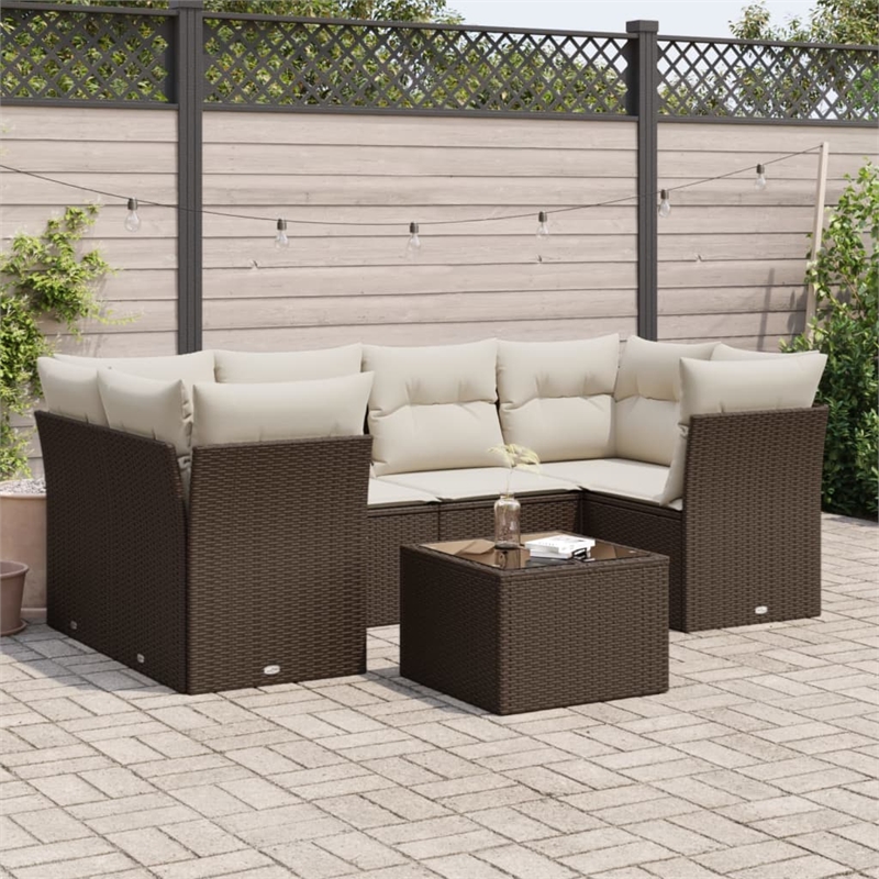 Afuera Living Contemporary Synthetic Poly Rattan 7 Piece Sofa Set in Brown