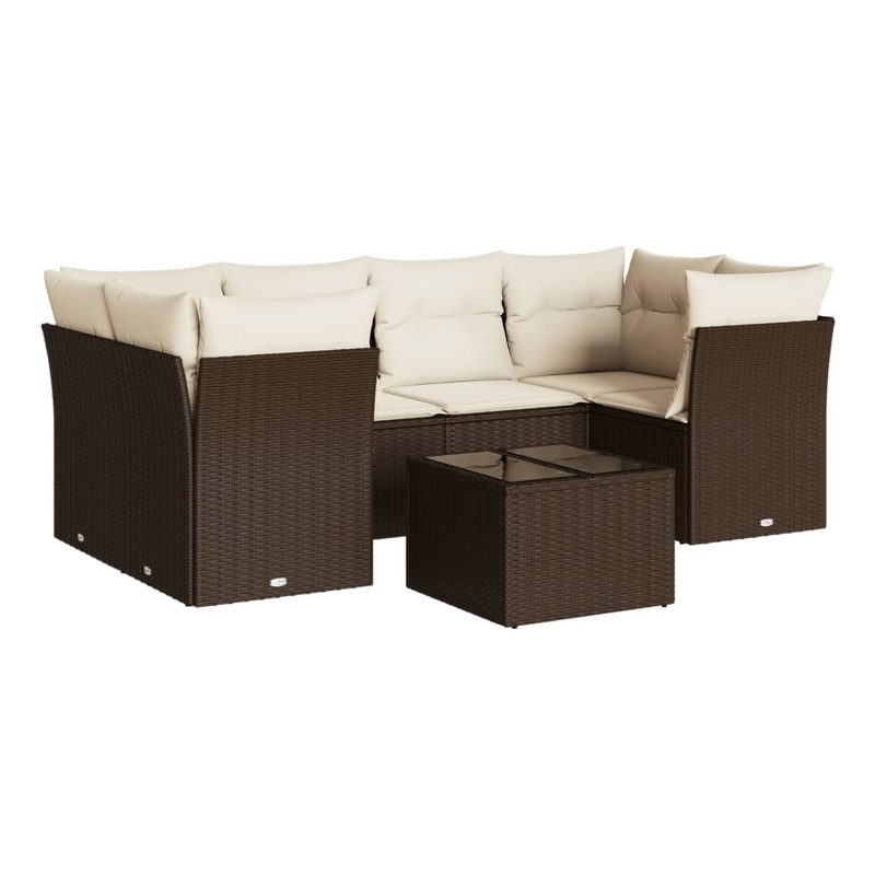 Afuera Living Contemporary Synthetic Poly Rattan 7 Piece Sofa Set in Brown
